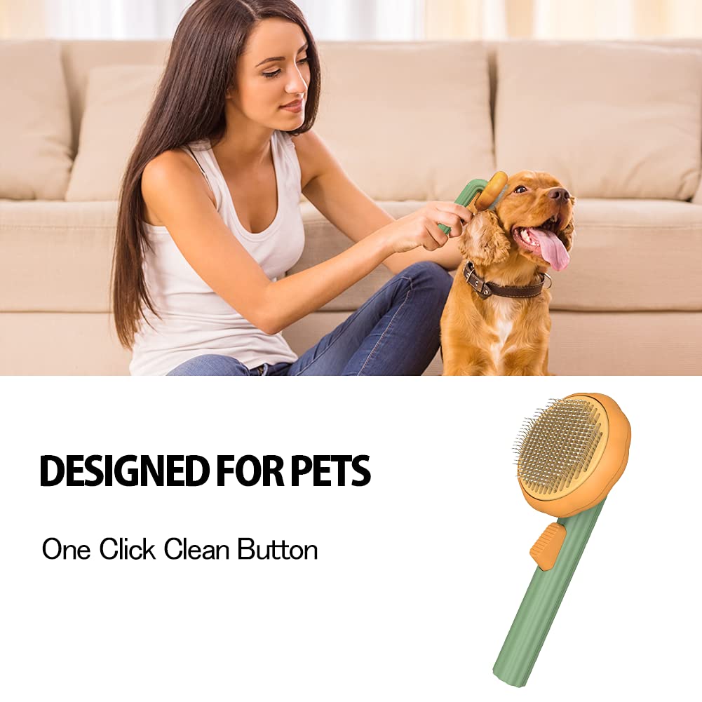 Pet Pumpkin Brush, Pet Grooming Self Cleaning Slicker Brush For Dogs Cats Puppy Rabbit, Cat Brush Grooming Gently Removes Loose Undercoat, Mats Tangled Hair Slicker Brush - #amazingpetmarket#