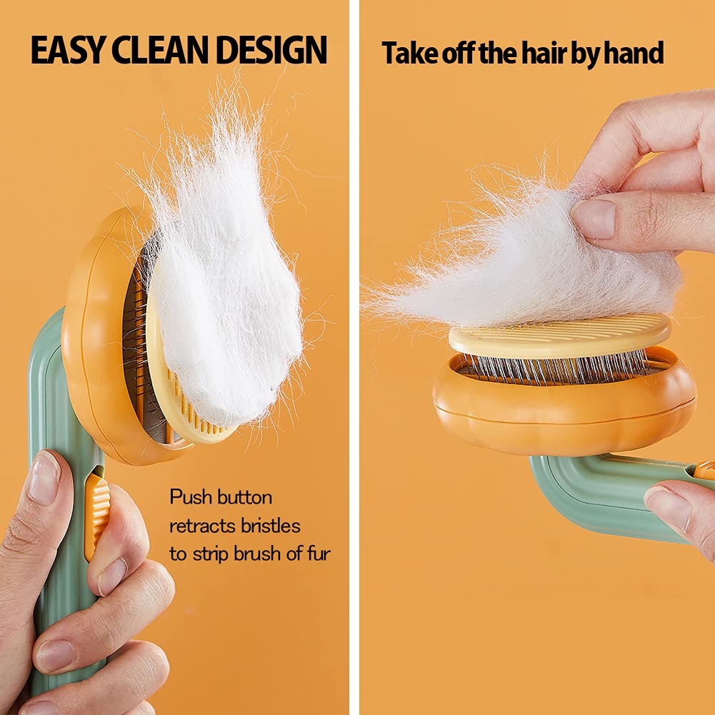 Pet Pumpkin Brush, Pet Grooming Self Cleaning Slicker Brush For Dogs Cats Puppy Rabbit, Cat Brush Grooming Gently Removes Loose Undercoat, Mats Tangled Hair Slicker Brush - #amazingpetmarket#
