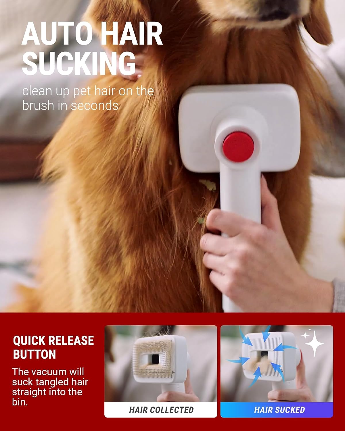 VacLife Pet Hair Vacuum For Shedding Grooming With Dog Clipper - Multipurpose Dog Grooming Kit With Brushes And Other Grooming Tools For Dogs And Cats - Low-Noise - White And Red - #amazingpetmarket#