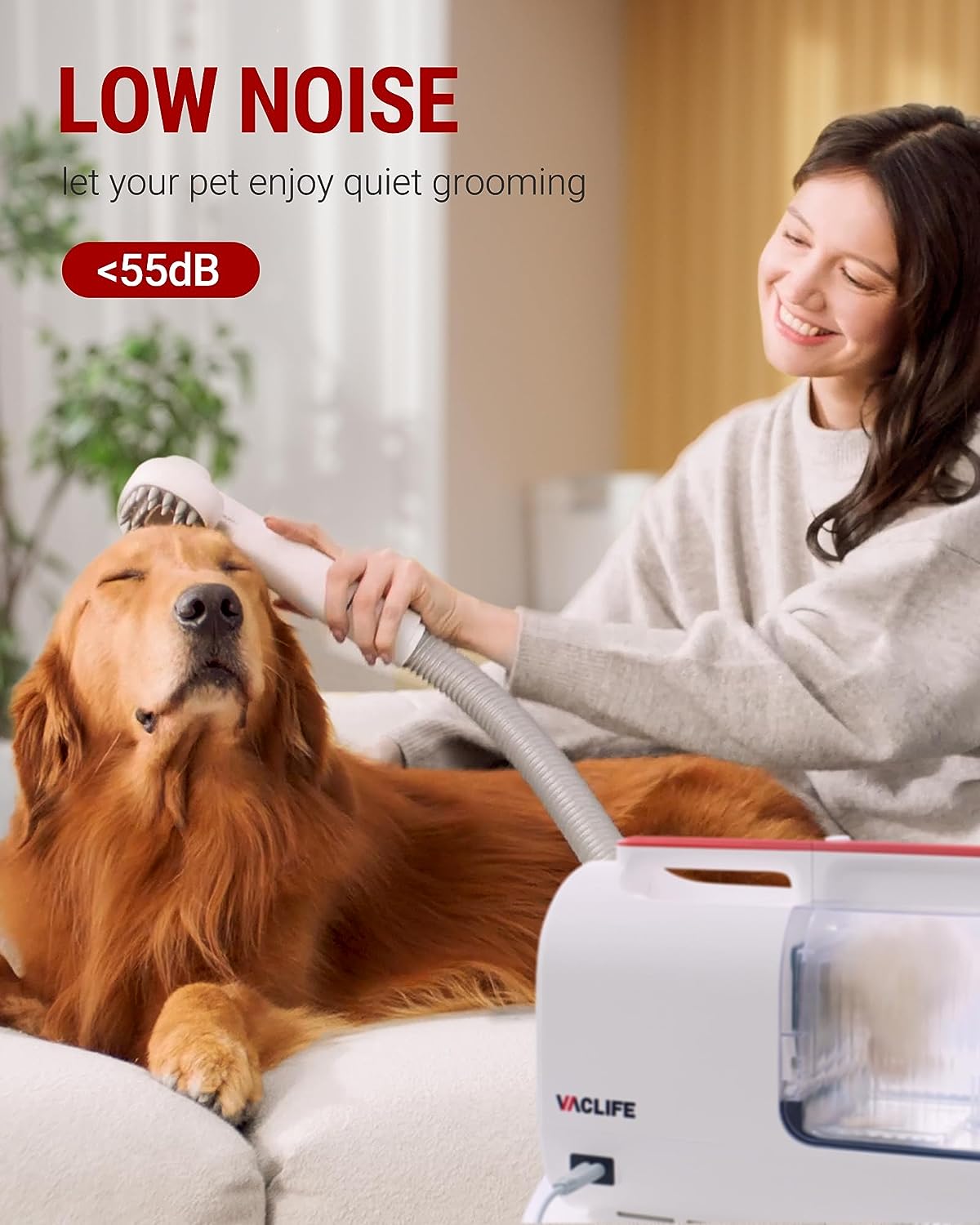 VacLife Pet Hair Vacuum For Shedding Grooming With Dog Clipper - Multipurpose Dog Grooming Kit With Brushes And Other Grooming Tools For Dogs And Cats - Low-Noise - White And Red - #amazingpetmarket#